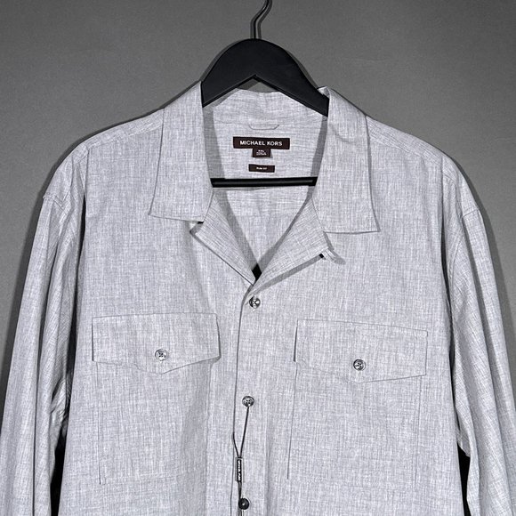 Michael Kors Slim Fit Button Up Long Sleeve‎ Heather Gray Shirt Size XXL - Picture 3 of 13
